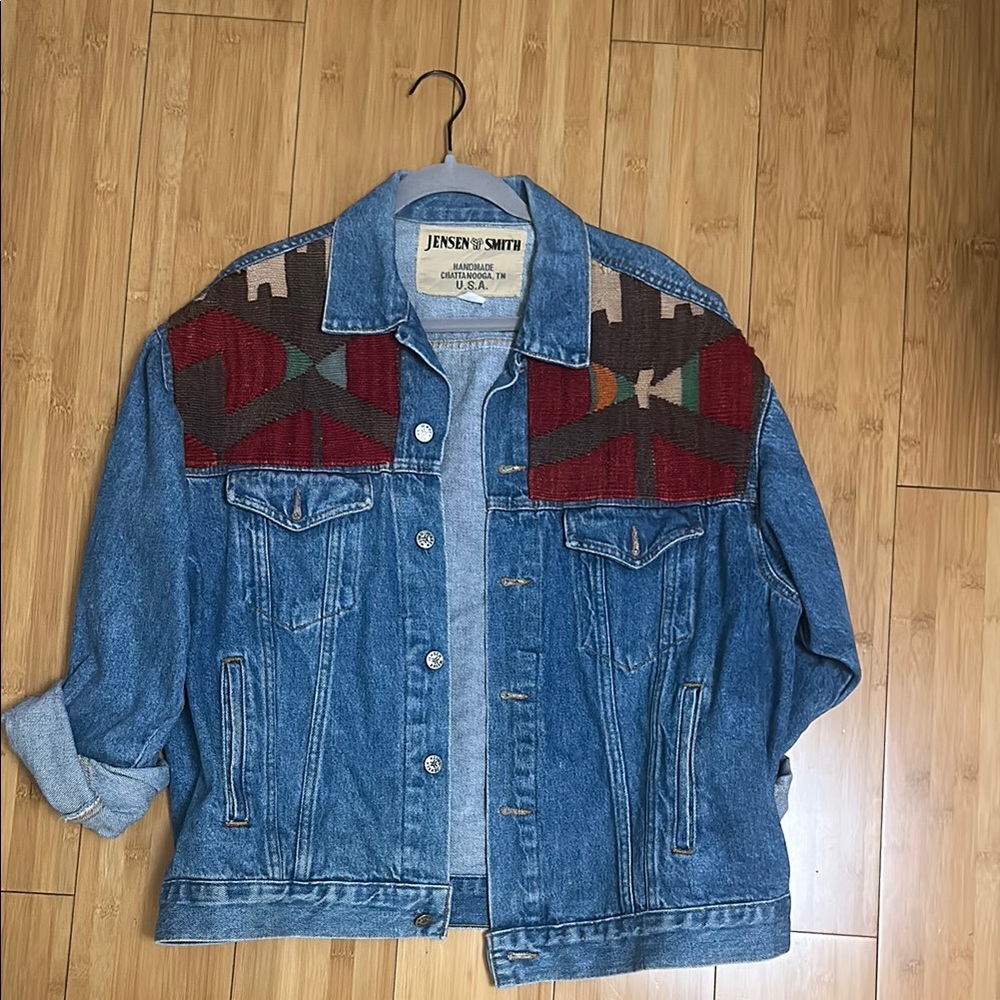 Oversized vintage Jensen & Smith Denim Jacket with Patterned Accents